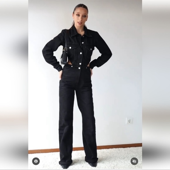 Zara Pants & Jumpsuits Zara Black Denim Jumpsuit Poshmark